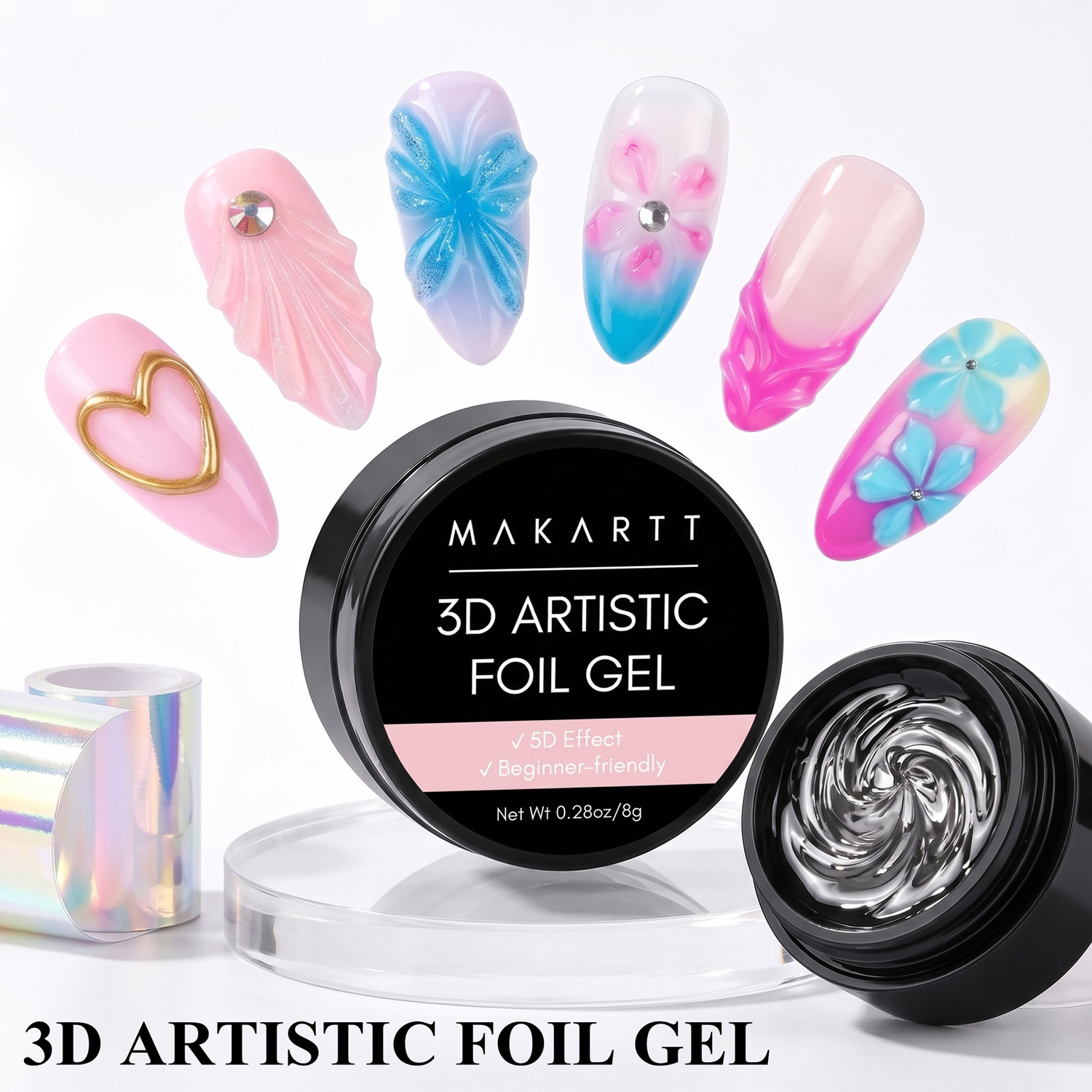 Nail Foil Transfer - Makartt 3D Nail Gel 8ml Nail