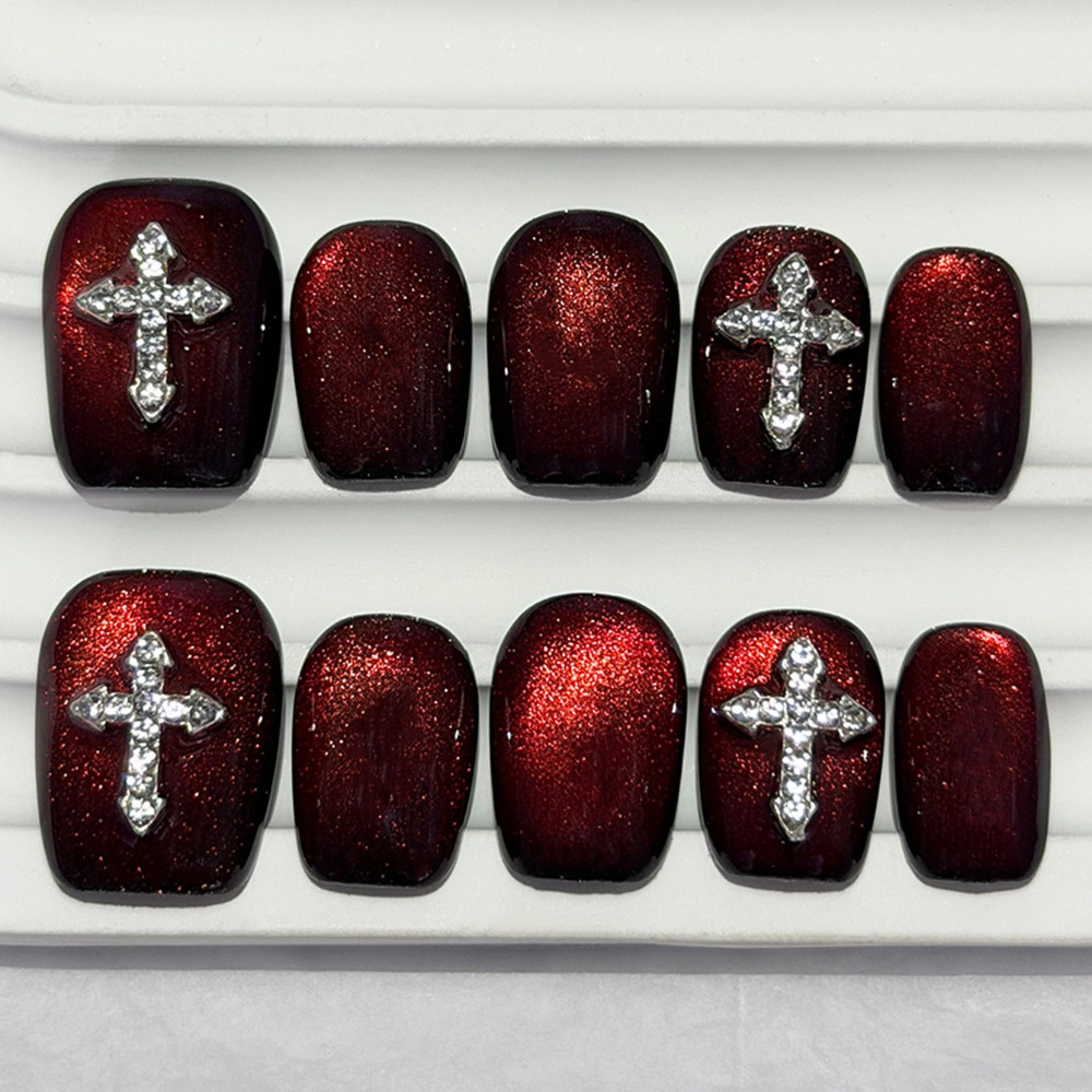 Nail Art Red - 10 Pieces Dark Red Cat Eye