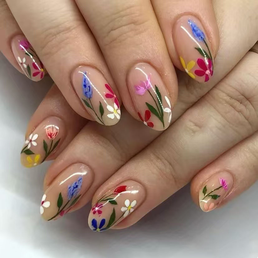 Nail Art Oval - 24Pcs Simple Almond Nails Tips Fresh