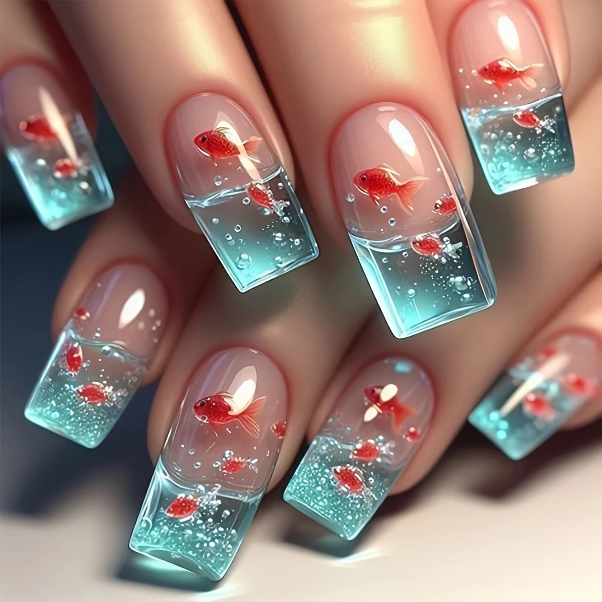 Nail Art Red - Medium long Square fake nails for