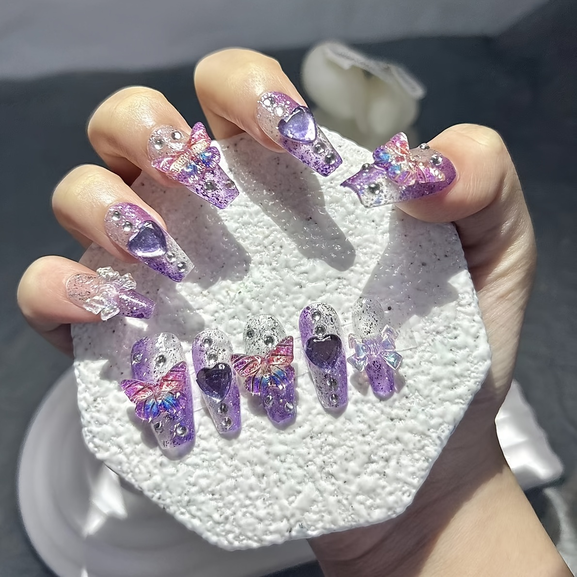 Nail Art Red - 10 Pieces Purple Fantasy Butterfly Fake