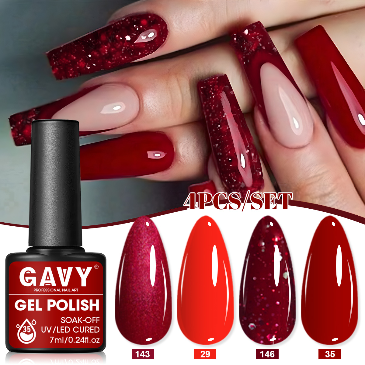 4Pcs Wine Red Solid Glitter Ge - Nail Art Burgundy recension och pris