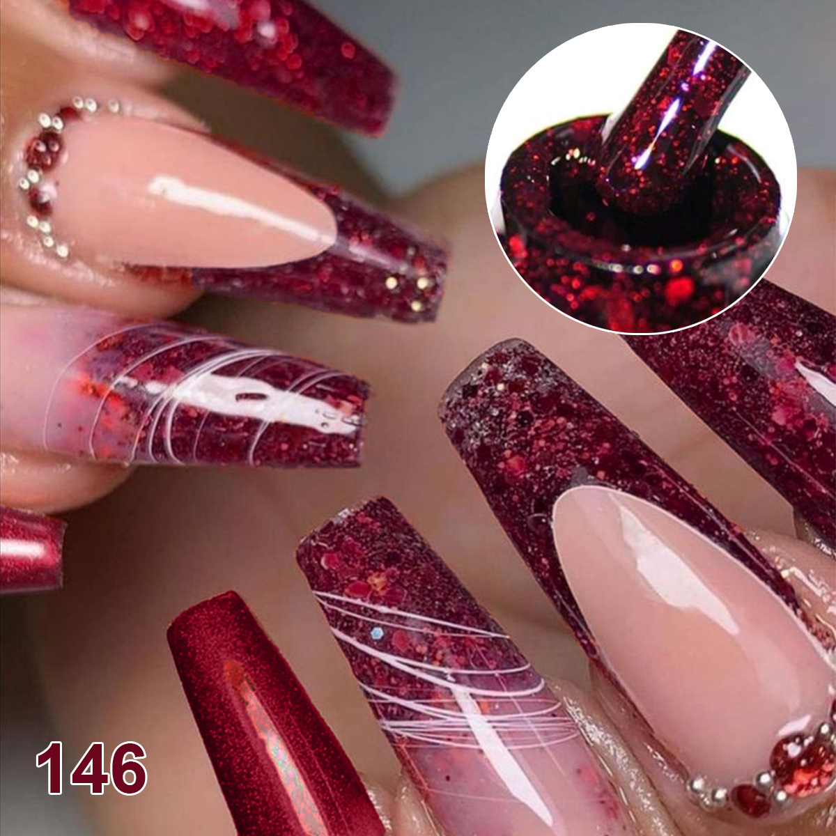 4Pcs Wine Red Solid Glitter Ge - Nail Art Burgundy recension och pris