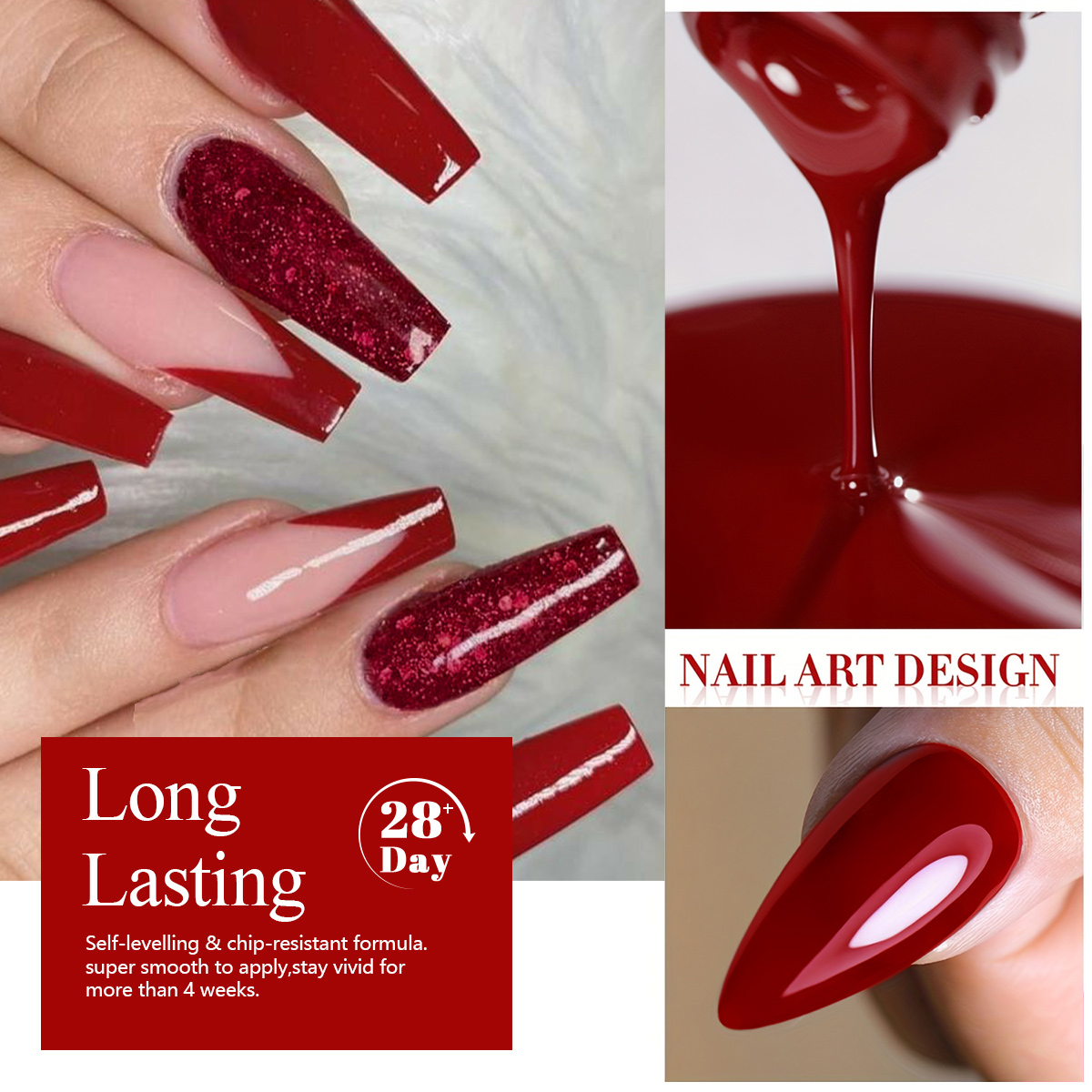 4Pcs Wine Red Solid Glitter Ge - Nail Art Burgundy recension och pris