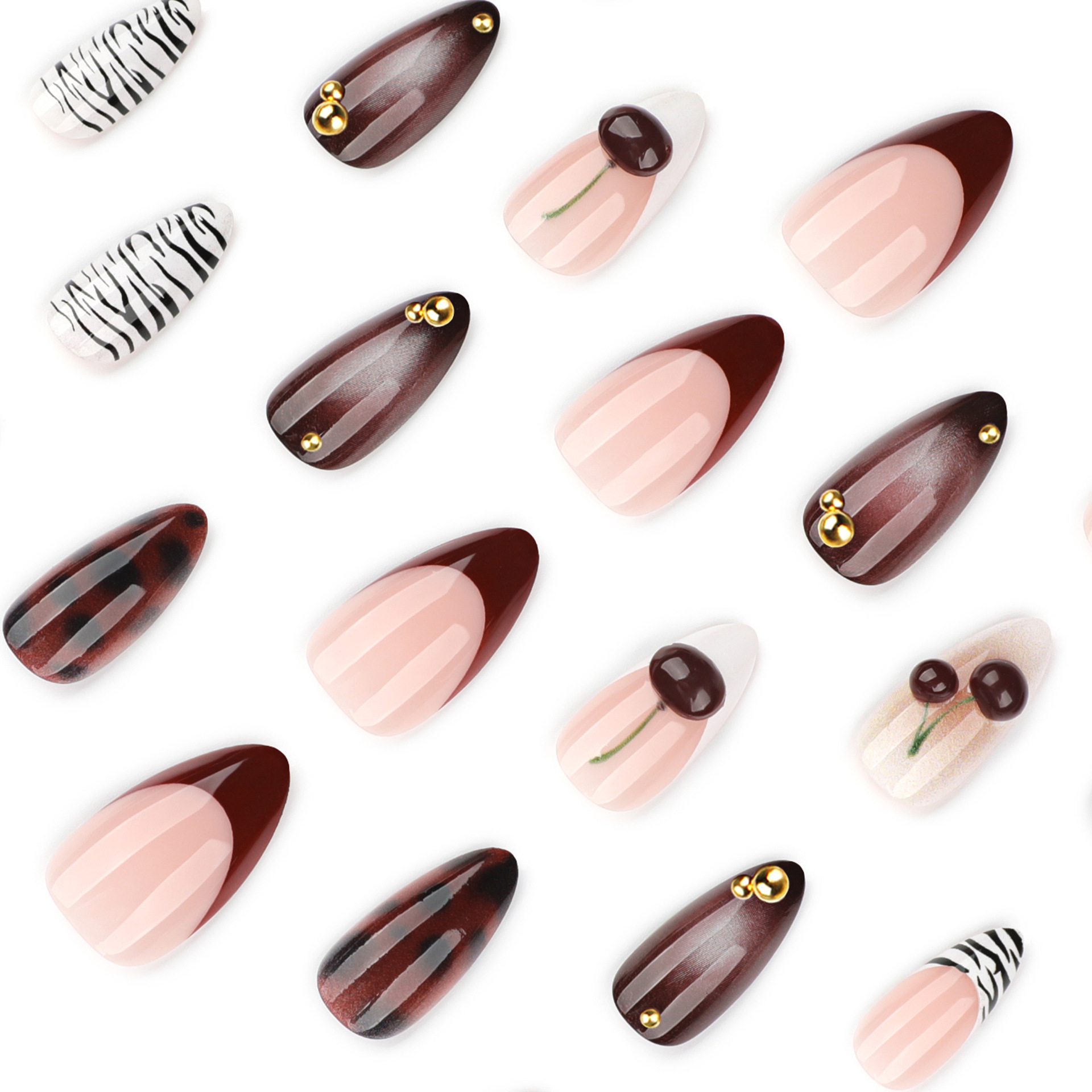 24PCS Burgundy Nude Brown Pres - Nail Art Burgundy recension och pris
