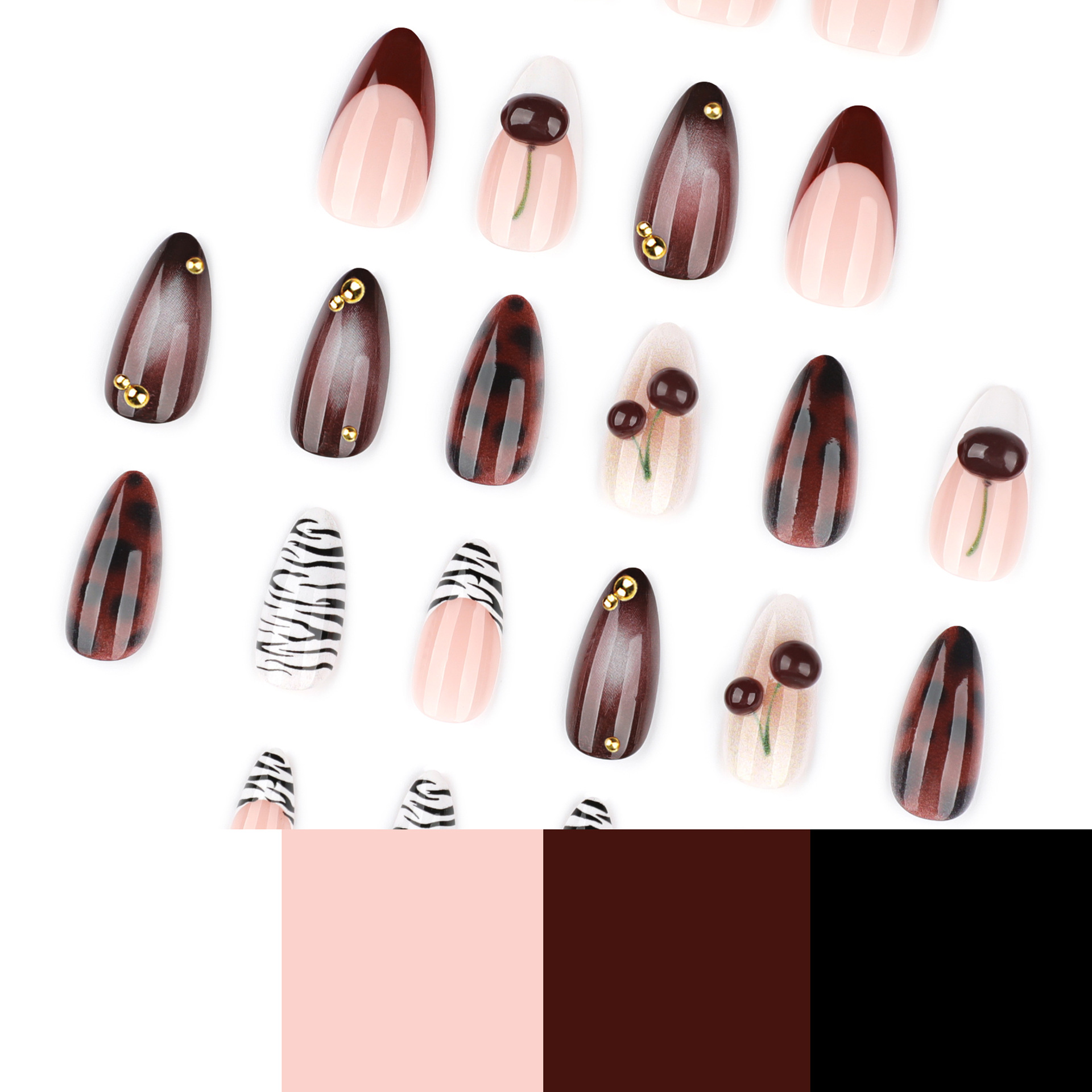 24PCS Burgundy Nude Brown Pres - Nail Art Burgundy recension och pris