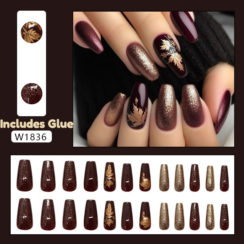 24pcs Elegant Burgundy Glitter - Nail Art Burgundy recension och pris