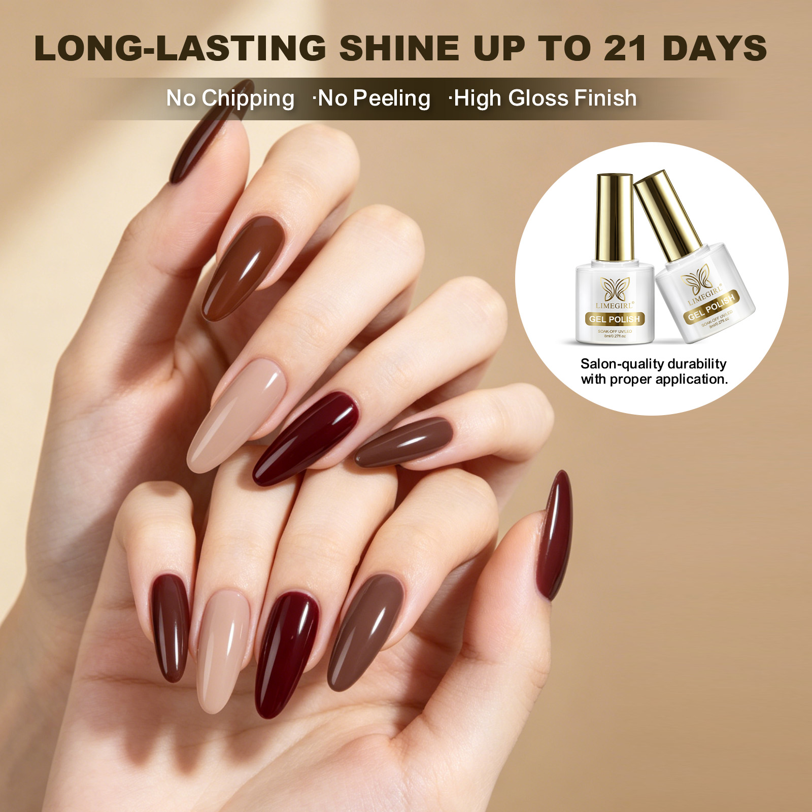 LIMEGIRL 6 Colors Gel Nail Pol - Nail Art Burgundy recension och pris