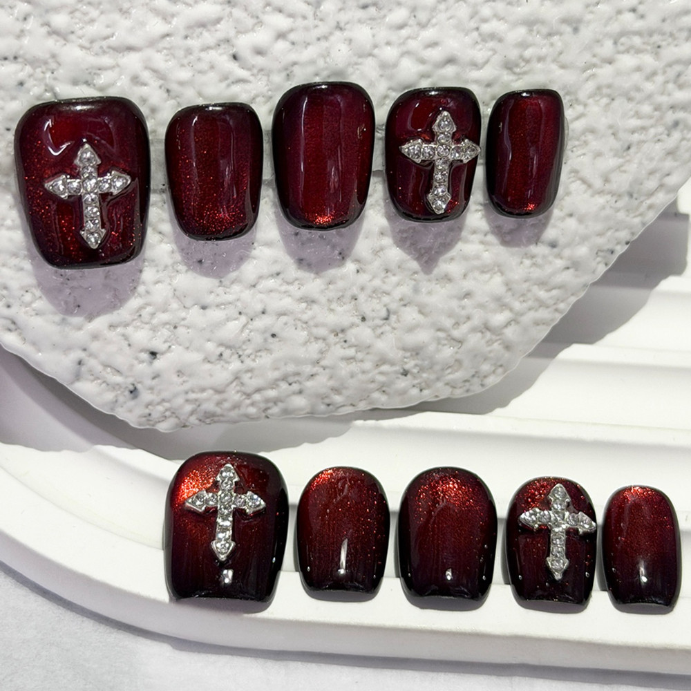 10 Pieces Dark Red Cat Eye Han - Nail Art Red recension och pris