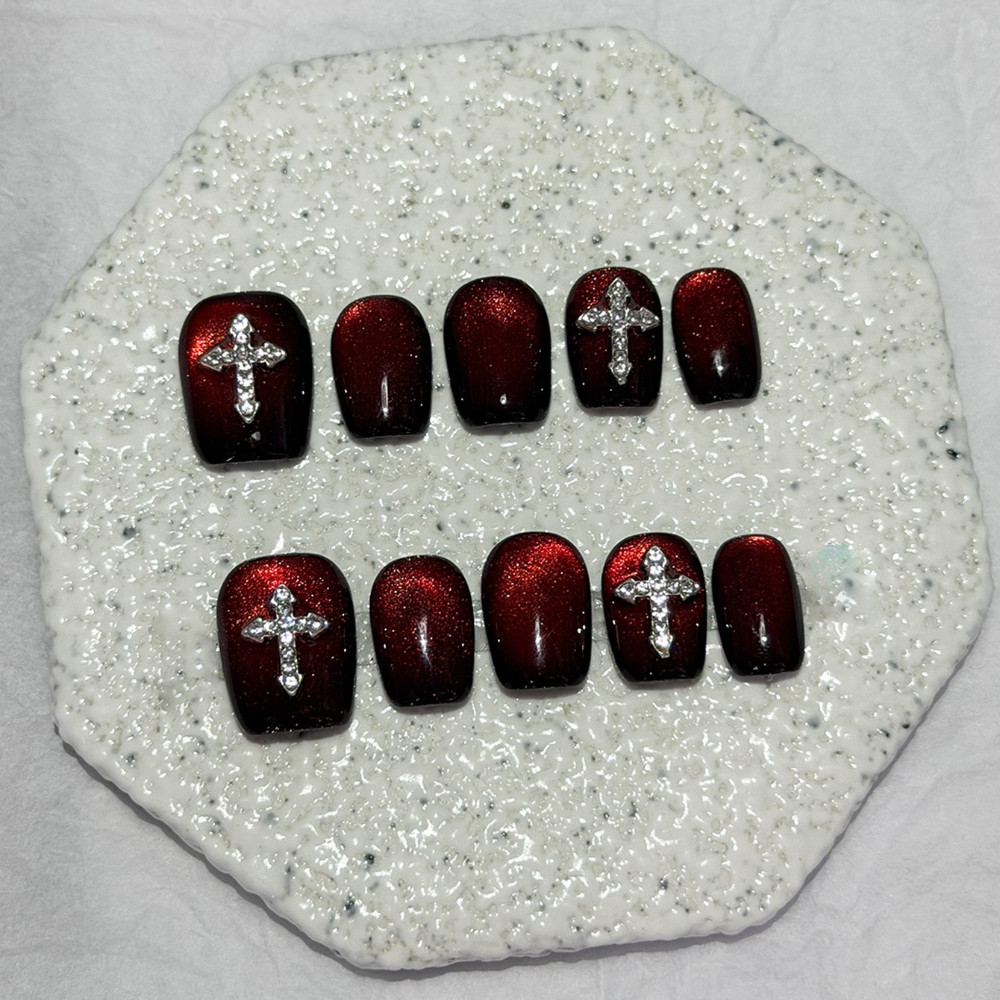 10 Pieces Dark Red Cat Eye Han - Nail Art Red recension och pris