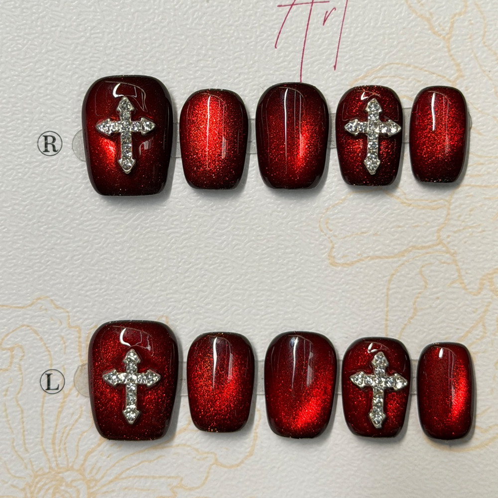 10 Pieces Dark Red Cat Eye Han - Nail Art Red recension och pris