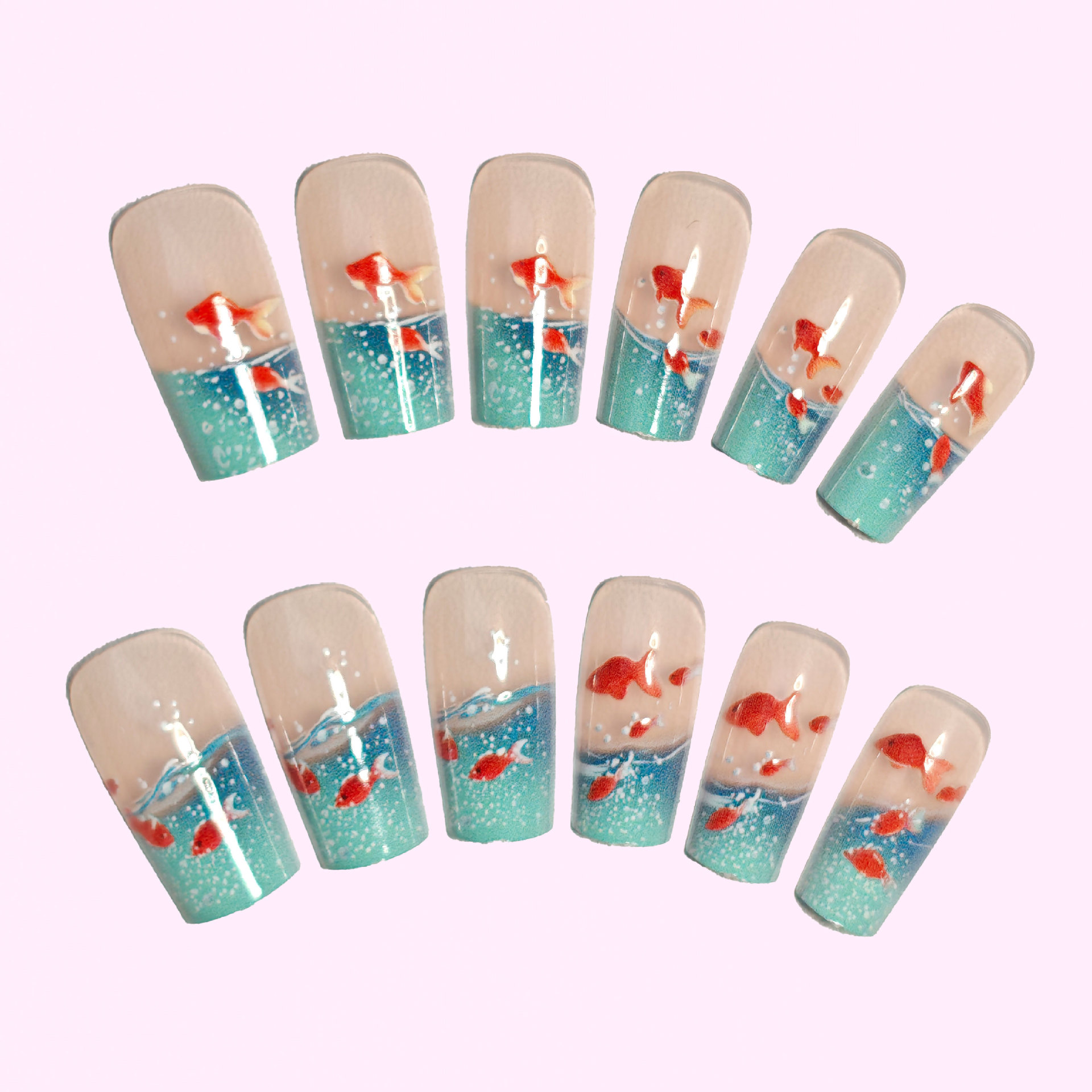 Medium long Square fake nails  - Nail Art Red recension och pris