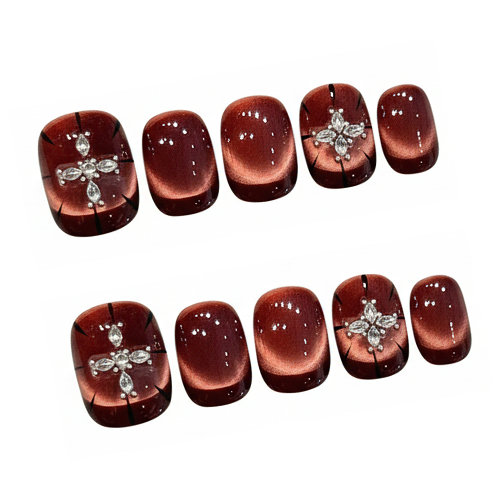 10pcs Wine-red Cat's Eye Press - Nail Art Red recension och pris