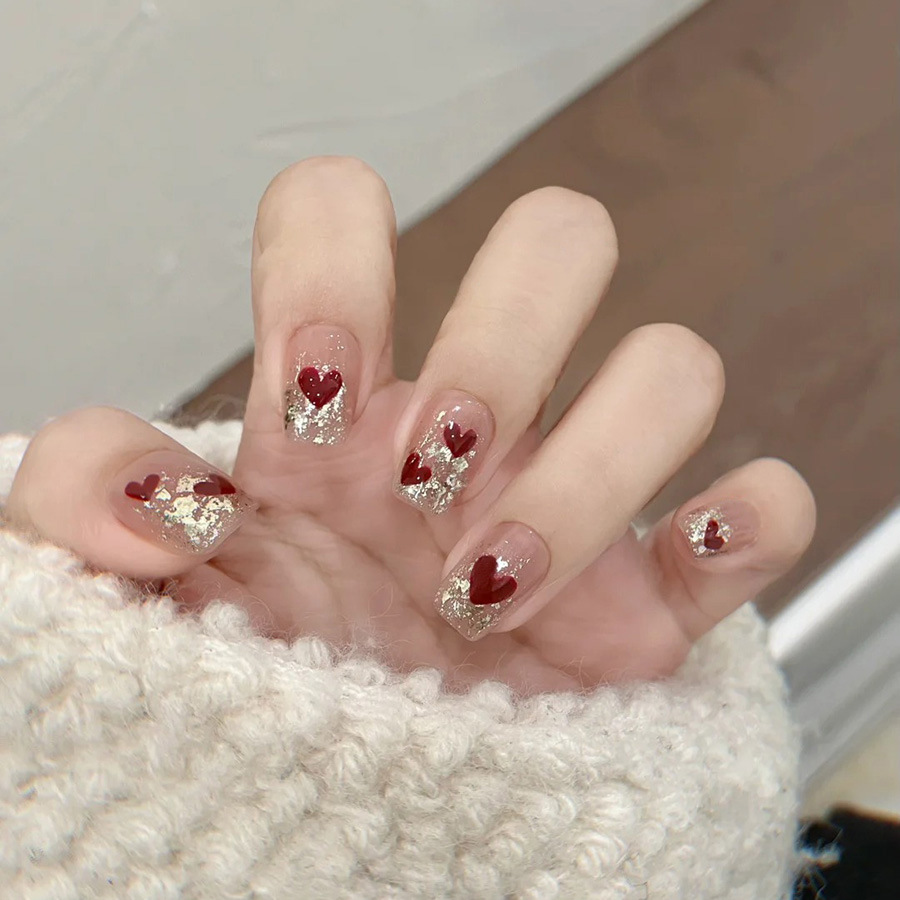 24pcs/set Short Square fake na - Nail Art Red recension och pris