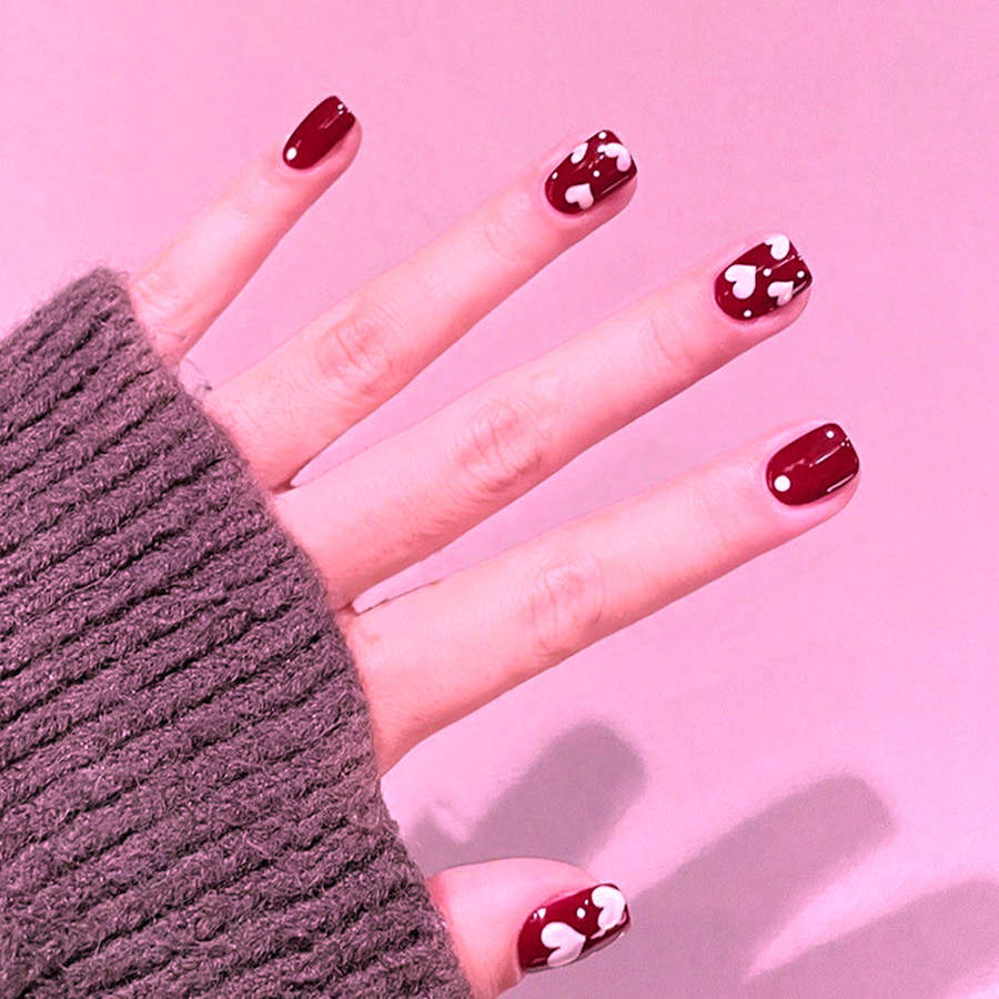 24pcs/set Short Square fake na - Nail Art Red recension och pris