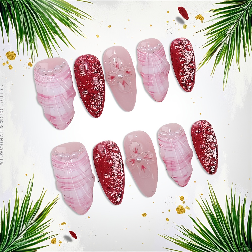 10pcs Medium Almond Handmade P - Nail Art Red recension och pris