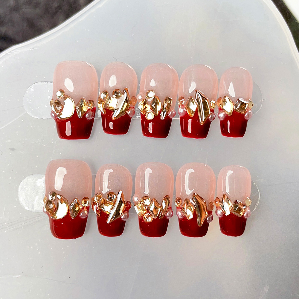 10pcs Short Trapezoid Handmade - Nail Art Red recension och pris