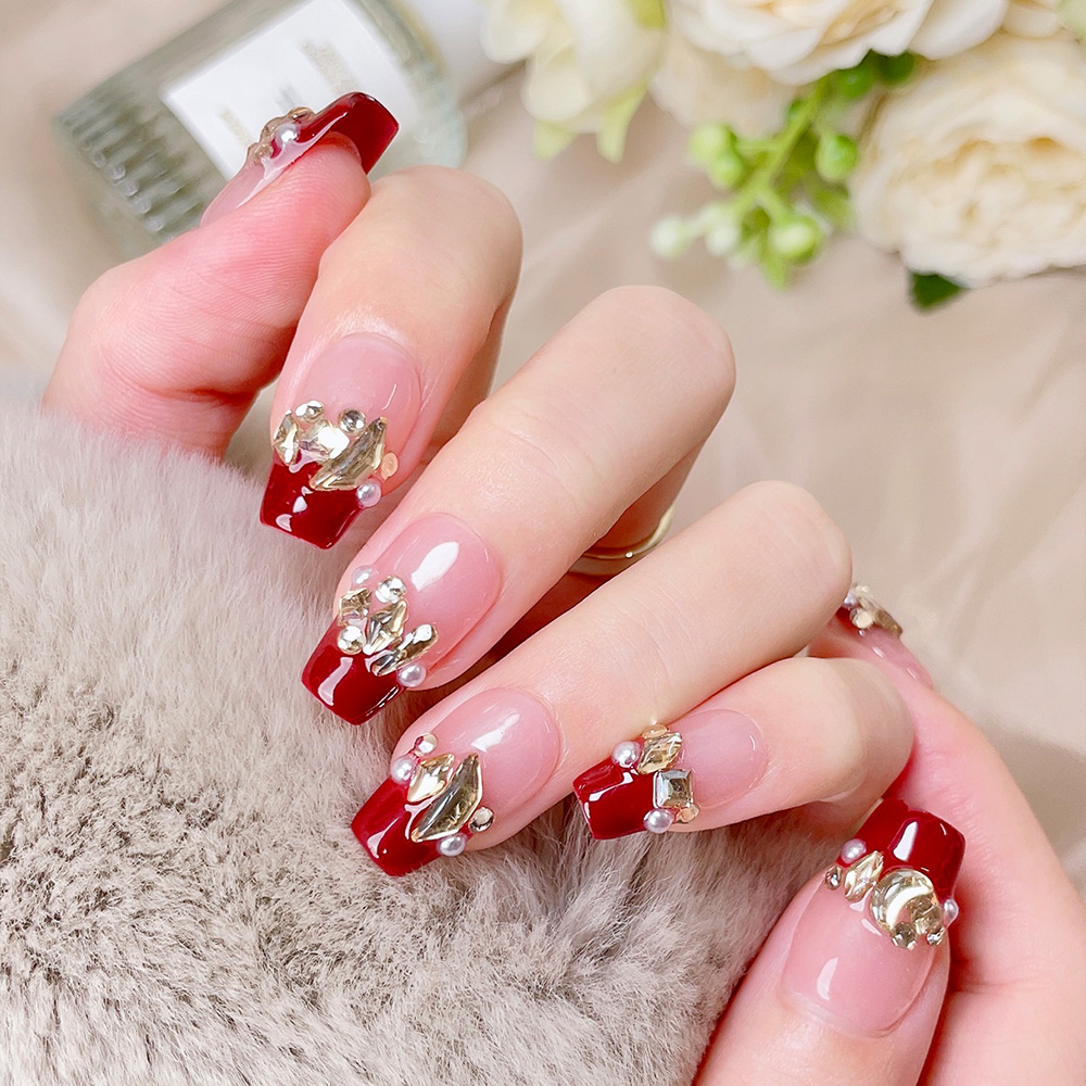 10pcs Short Trapezoid Handmade - Nail Art Red recension och pris