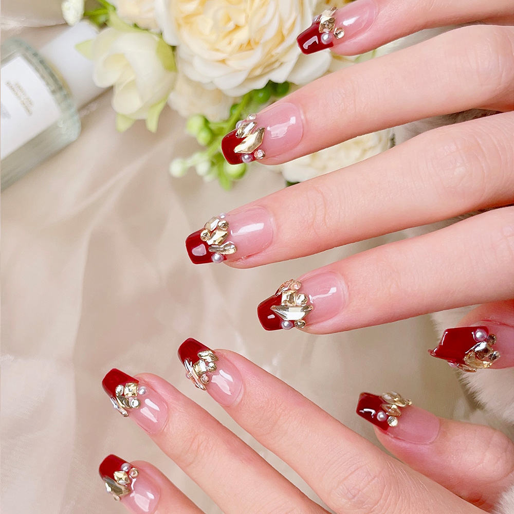 10pcs Short Trapezoid Handmade - Nail Art Red recension och pris