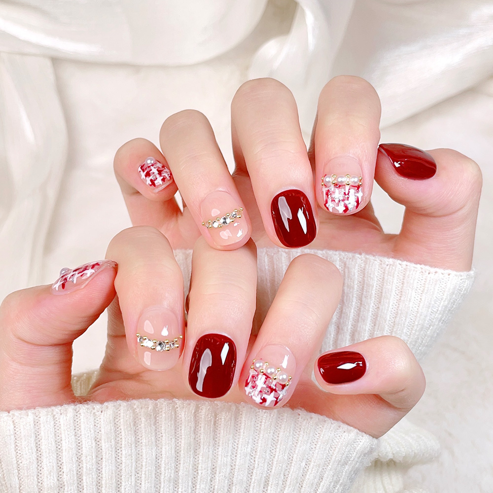 10pcs Short Square Round Handm - Nail Art Red recension och pris