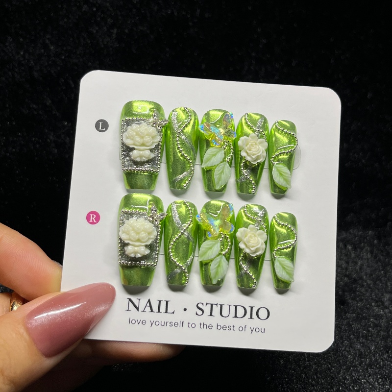 10PCS Rose Gold Press on Nails - Nail Art Burgundy recension och pris